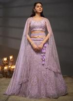 Net Lavender Bridal Wear Sequins Work Lehenga Choli